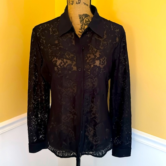 New York & Company Tops - New York & Company navy lace blouse
